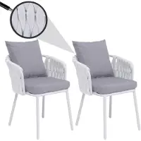 Mendler Set van 2 aluminium eetkamerstoelen -P89, stoel voor binnen met armleuningen, stof/textiel (180 g/m²) met gevlochten touw ~ lichtgrijs
