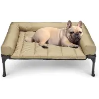 OEM Buitenbed voor honden, verstelbaar hondenbed met afneembaar hoofdeinde, koel, verstelbaar hondenbed van Teslin-mesh, geschikt voor binnen- en buitengebruik, beige, 81 x 64 x 18 cm