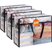 OEM Transparante opbergboxen 90 liter - Opklapbare kledingzakken, inklapbare beddengoedbeschermers - Handgrepen - Set van 3 - Ideaal voor verhuizingen, kleding, dekens, speelgoed, boeken