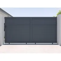 Vente-unique Elektrische schuifpoort in aluminium met jaloezievorm L374 x H180 cm donkergrijs - VIAZO
