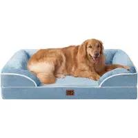 OEM XL orthopedisch hondenbed van traagschuim, 112 x 81 x 15 cm, waterbestendig, antislip, met hoge rand, wasbaar, in een lichtblauwe kleur