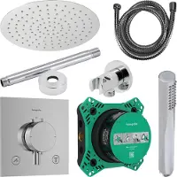 Hansgrohe Regendouche inbouw ecostat plafonduitloop met handdouche en hoofddouche 30 cm thermostaat vierkant chroom