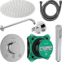Hansgrohe Regendouche inbouw ecostat wanduitloop met handdouche en hoofddouche 30 cm thermostaat rond chroom