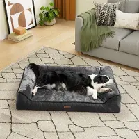 OEM Ergonomisch hondenbed van flanel, 106 x 80 cm, zwart, wasbaar, antislip, geschikt voor middelgrote en grote honden