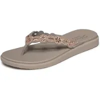 SKECHERS 163663 Meditation Luxe - Dazzling Teenslippers | Maat 39 Dames Taupe