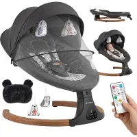 Tulano Astrid 35 Elektrische Babywipstoel - Met Bluetooth, Timer & Bewegingssensor - Inclusief Klamboe - Grafiet