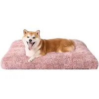 OEM Pluizig hondenbed voor middelgrote honden, wasbaar hondenmandje voor grote honden, zacht antislip hondenbed met lange pluis, roze, 90x60 cm