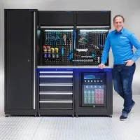 Datona Werkplaatsinrichting PREMIUM RVS werkblad met koelkast – 200 cm breed - Zwart