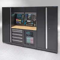 Datona Werkplaatsinrichting PREMIUM eiken werkblad met koelkast - 285 cm breed - Zwart