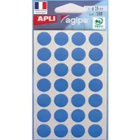 Agipa ronde etiketten in etui diameter 15 mm, blauw, 168 stuks, 28 per blad - 12 stuks