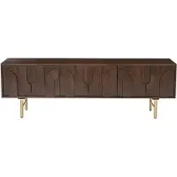 Vente-unique Tv-meubel met 3 deuren van mangohout en goudkleurig metaal - Donker naturel - MIZORAM van Maison Céphy