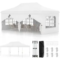 Costway 3x6 meter opvouwbare paviljoen met 6 afneembare zijwanden, draagtas, verstelbare hoogte, waterafstotend, UV-bescherming 50+, wit