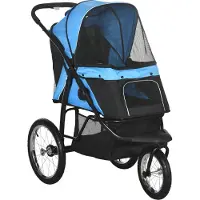PawHut hondenkinderwagen, opvouwbaar, zonnescherm, gaasvenster, opbergmand, blauw, 111 x 58 x 107 cm
