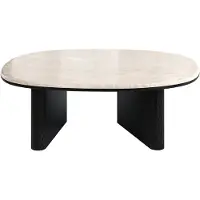 Vente-unique Salontafel van marmer met eikenfineer - Beige en zwart - CORMINA