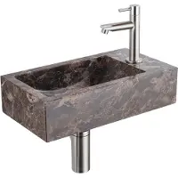 Saniclass Fuente Fonteinset - 40x22x10cm - kraangat rechts - fonteinkraan geborsteld RVS PVD - afvoerplug - verlaagd sifon - Dark Emporador SW1244453/SW696234/SW696209/SW696219/SW1137129