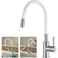 CECIPA MAX Keukenkraan - 360° Vervormbaar - 2 Straalstanden - 304 RVS - Keramische Cartouche - koud en warm water - Gebürstet/Wit