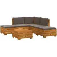 vidaXL Buiten bank set met kussen 6 Stuk Bruin Massief Acacia Hout