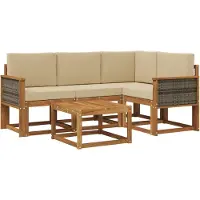 vidaXL Buiten bank set 5 st Natuurlijk en Beige Polyester