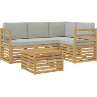 vidaXL Buiten bank set 5 st Wit en Lichtgrijs Polyester