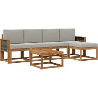 vidaXL Buiten bank set 6 st Naturel en lichtgrijs Polyester