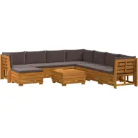 vidaXL Buiten bank set met kussen 9 Stuk Bruin Massief Acacia Hout