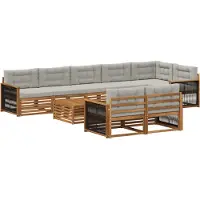 vidaXL Buiten bank set 9 st Naturel en lichtgrijs Solid Acacia Wood