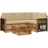 vidaXL Buiten bank set 5 st Natuurlijk en Beige Polyester