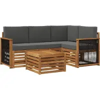 vidaXL Buiten bank set 5 st Natuurlijk en Antraciet Polyester