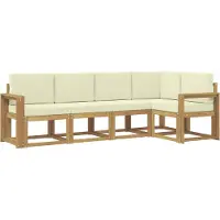 vidaXL Buiten bank set met kussen 5 pcs Wit en crèmekleurig