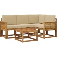 vidaXL Buiten bank set 5 st Natuurlijk en Beige Polyester