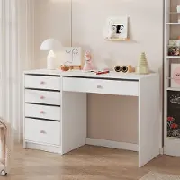 Sweiko Bureau - 5 lades - Roze keramische handgrepen - 120 × 45 × 74 cm - Wit