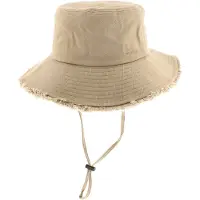 Herman Bob en coton uni avec jugulaire et ourlet effiloché bénéficiant d'une protection UPF élevée proche de 50.