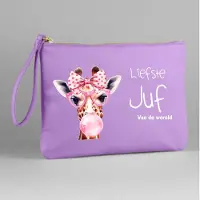 Bagbase Paars juf etui- juf cadeau- einde schooljaar- liefste juf-giraf etui paars- gouden sluiting.