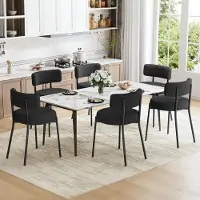Glamour Luxe Bouclé Eetkamerstoelen Set van 2 met Rugleuning en Metalen Poten – Gewatteerde Teddy Stof Stoelen voor Keuken, Woonkamer en Eetkamer – 52 x 49,5 x 74 cm