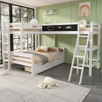 Laura Stapelbed 3 Personen 140x200 & 90x200 cm met Bureau en Lades – Grenen Houten Kinderstapelbed met Valbeveiliging en Antislip Ladder