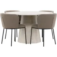 Ebuy24 Lanzo eethoek tafel Ø120cm en 4 stoelen beige, bruin.