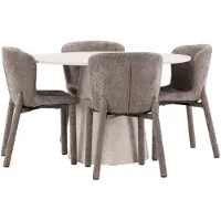 Ebuy24 Lanzo eethoek tafel Ø120cm en 4 stoelen beige, bruin.