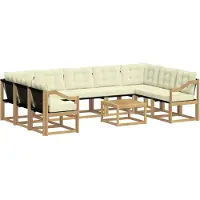 vidaXL Buiten bank set met kussen 10 pcs Wit en crèmekleurig