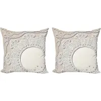 Abakuhaus Vintage Decoratieve Kussenhoezen Set van 2, Medaillon Kant Versierd met Parels, 45x45 cm, Wit Natuurlijk Kokosnoot