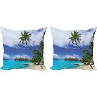 Abakuhaus Tropische decoratieve kussenhoez 2-pack, Eilanden en Stille Oceaan, 50x50 cm, Groen Wit Blauw