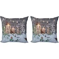 Abakuhaus Kerstkussensloopset (2 stuks), Kaarsen met lantaarns, 40 cm, Bruin Wit
