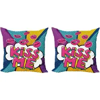 Abakuhaus Kiss Decoratieve Kussenhoes 2-pack, Tekstballon Pop Art Stijl, 45x45 cm, Meerkleurig Roze