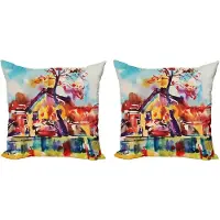 Abakuhaus decoratieve kussenhoez 2-pack, abstract landelijk dorp, 50x50 cm, meerkleurig