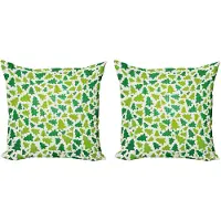 Abakuhaus Kerstkussenhoez set van 2, silhouetten van dennenbom 40x40 cm, appelgro varen groen