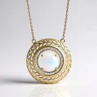 Cavill - 375 Geelgouden Halsketting - AAA Welo Opaal 0,99ct Rond Cabochon - 32 Cambodjaanse Zirkonen 0,23ct - Elegante Sieraden Dames