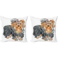 Abakuhaus Yorkie Decoratieve Kussenhoes, Set van 2, Terrier met Strik, 40x40 cm, Abrikoosgrijs