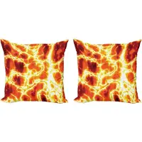 Abakuhaus Oranje Decoratieve Kussenhoes, Set van 2, Hete Lava Brandend Vuur, 50x50 cm, Oranjegeel