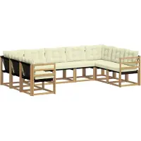 vidaXL Buiten bank set met kussen 9 pcs Wit en crèmekleurig