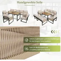 Laura Tuinmeubelset 7-8 Personen met Hoekbank en Tafel 95x63x65 cm – Modulaire Lounge Set met Touwdesign en Kussens – Weerbestendige Outdoor Loungeset voor Tuin, Balkon en Terras – Beige –