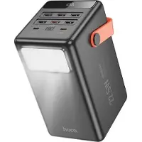 Hoco Powerbank 100000 mAh - Zwart - Zeer Grote Capaciteit - met LED-lamp en Siliconen Handvat - Digitaal LED Display - 7 Uitgangen - Snelladen